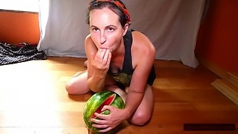 Solo Pussy-Loving Milf Licks, Fists, Squirts On Watermelon; Eats Squirt; Messy!