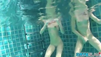 Dateslam Twins Threesome Outdoors At Villa Pool