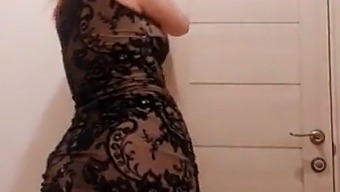 Milf In Dress Sucks Dildo And Caresses Wet Pussy In The Restroom