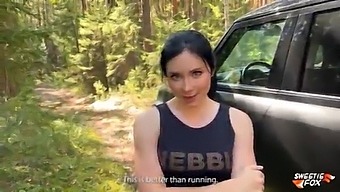 Busty Fit Girl Fucks Muscular Stranger Trainer In The Forest After Jogging