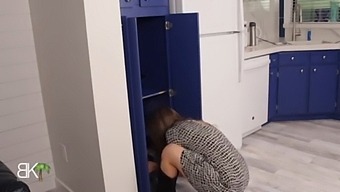 I Got My Big Ass Stuck In The Cabinet And My Hubby Fucks Me And Creampies Me!