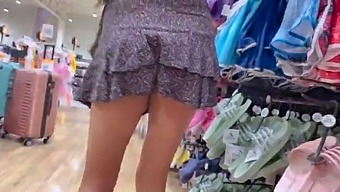 Hot Teen At Store Wearing Short Skirt With No Panties
