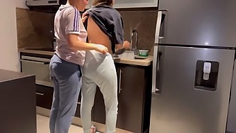 Wife Fucked Hard With Tongue While Washing Dishes In The Kitchen, Getting Her To Cum Before Her Step
