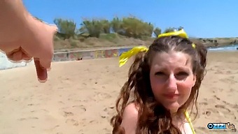 Cute Brunette Babe Tries To Catch Some Sun But Gets Fucked On The Beach Instead