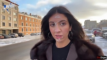 Stunning Woman Parades In Public With Semen On Her Face For A Kind Bystander'S Bounty - Cumwalk